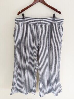 Chaps Blue White Striped Linen Blend Wide Leg Crop Pants Size 1X